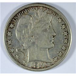 1911 BARBER HALF DOLLAR, AU-53