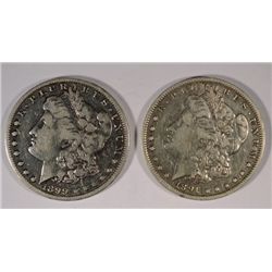 ( 2 ) NICE CIRCULATED MORGAN SILVER DOLLARS, 1891-O AND 1899-O