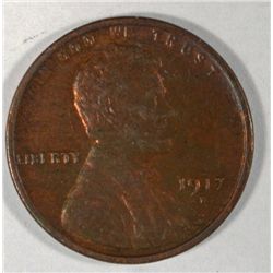 1917-D LINCOLN ONE CENT CH BU R+B TYPICAL WEAK STRIKE REV