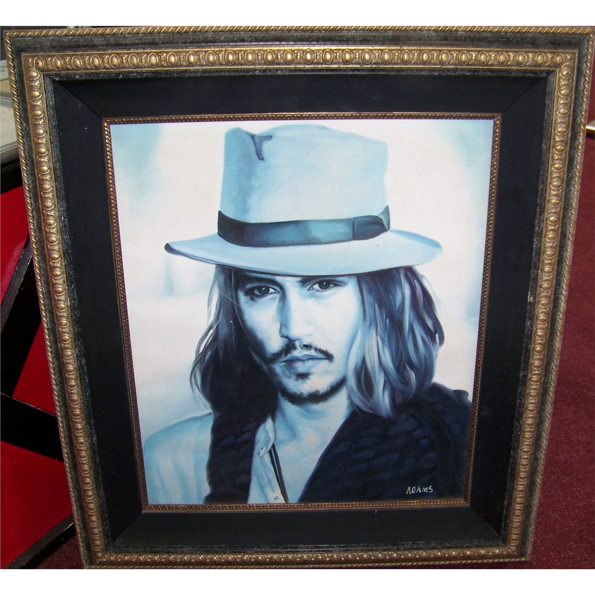 johnny depp stunning original oil  canvas framed painting  adams