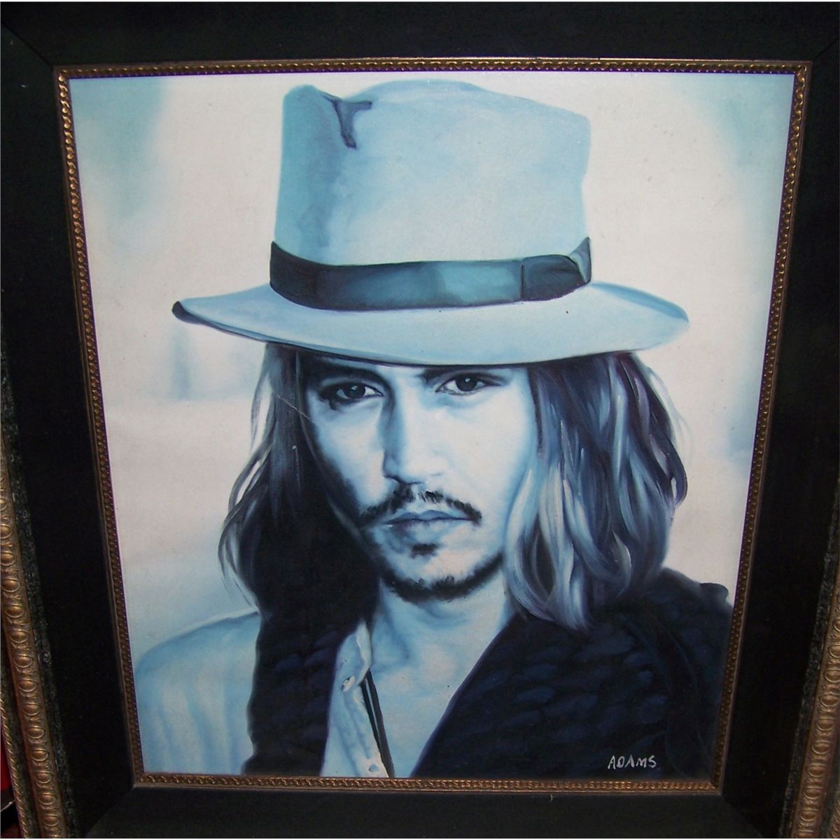 JOHNNY DEPP STUNNING ORIGINAL OIL ON CANVAS FRAMED PAINTING BY ADAMS