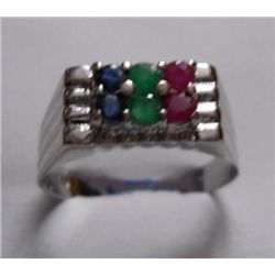 2.350g Ring of Sapphire,Ruby and Emerald in silver