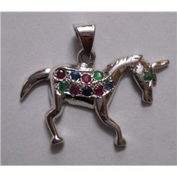 4.750g Horse Shape Pendant of Sapphire,Ruby and Emerald in Silver