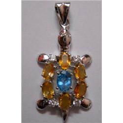 Frog Design Pendant of Citrine,Blue Topaz and CZ of weight 5.280g Sterling Silver