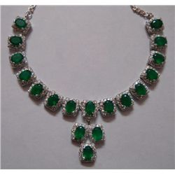 Green Onex and CZ 35.900g Necklace in Silver