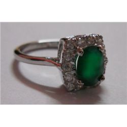 3.010g Green Onex and CZ Ring Sterling Silver