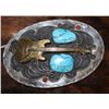 Image 1 : Large Belt Buckle w/Turquoise, Guitar