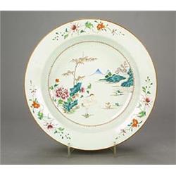 A Chinese famille rose basin, decorated with a crane within a band of flower sprays to the rim, 3...