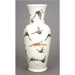 A 'famille-rose' vase , of slightly tapering ovoid form with a broad flared rim, painted with sca...