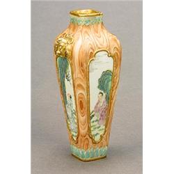 A miniature 'famille-rose' vase mark of Hongxian, painted on one side with a sage in blue robes a...