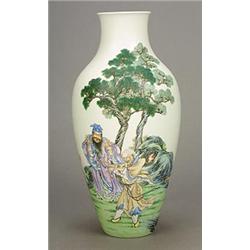 A large 'famille-rose' vase, the tall ovoid body painted with three drunken deities laughing and...