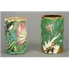 Image 1 : A 'famille-rose' brushpot moulded in the form of a lotus leaf; together with a brushpot moulded w...