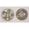 Image 1 : A Japanese iron and gilt Tsuba pierced and cast with five ducks in flight within a gild diaper bo...