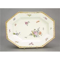 A Meissen osier-moulded octagonal tureen stand, painted with scattered sprays of deutsche Blumen,...