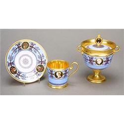 A Sevres (hardpaste) lilac-ground part coffee service, painted with bust portrait medallions in p...