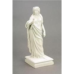 A Meissen biscuit porcelain model of a classical maiden, modelled standing holding a scroll in on...