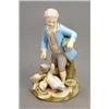A Meissen figure of a goose-boy, modelled standing feeding a pair of geese and goslings, wearing...