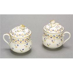 A set of six French porcelain baluster custard cups and covers, in the eighteenth century style,...