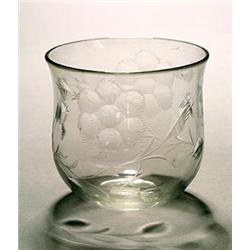 An engraved finger bowl with slightly everted rim, cut, polished and engraved with rosebuds and f...