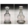 Two cut decanters and stoppers, comprising; a mallet-shaped decanter and mushroom stopper cut wit...
