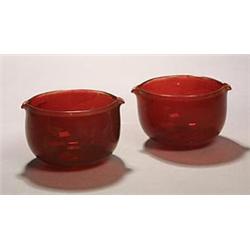 Five ruby-flashed wine glass rinsers with gilt-line rims, 13.5cm wide, mid 19th century (some wea...