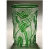 Image 1 : A Webb's 'Cameo Fleur' cylindrical vase, clear vermicular glass overlaid in green, 20.5cm high, r...
