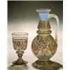 Image 1 : A J. & L. Lobmeyr opalescent engraved ewer and goblet, each engraved and gilt with a scrolling fo...