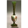 Image 1 : A Bohemian opaque-white overlay and green vase, the opaque-white globular central section painted...