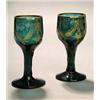 Image 1 : A set of ten Bohemian facetted green and gilt wine glasses, the fluted ovoid bowls with a foliate...