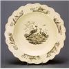 Image 1 : A Liverpool printed creamware soup plate, printed in black with a central vignette of peafowl, th...