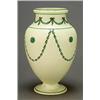 A Wedgwood & Bentley 'Queens Ware' ovoid vase on domed foot, the tapered neck painted in pale-gre...