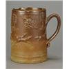 Image 1 : A London salt-glazed stoneware dated commemorative mug, applied with figures from a fox hunt, tre...