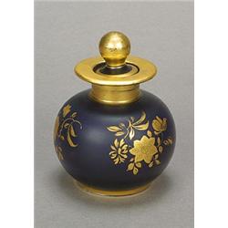 A Mason's Ironstone dark-blue ground scent bottle and stopper, of globular form, gilt with floral...