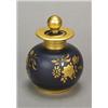 Image 1 : A Mason's Ironstone dark-blue ground scent bottle and stopper, of globular form, gilt with floral...