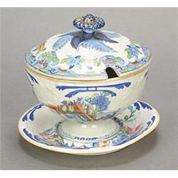 An Ironstone 'Indian Pheasants' pattern sauce tureen, stand and a cover, possibly Stephen Folch &...