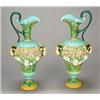 Image 1 : A pair of English majolica ewers, possibly George Jones, the flared necks with scroll handles abo...