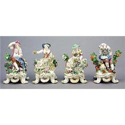 A Bow set of figures emblematic of the Four Seasons, typically modelled with attributes, on gilt...