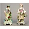 Image 1 : Two Derby figures, comprising; a model of a woman in rustic dress, a basket of eggs on one arm, f...