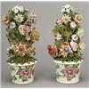 Image 1 : A pair of Bow models of flower-pots issuing flowers, the flower-pots painted with sprays of flowe...