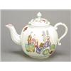 Image 1 : A Derby quatrefoil section teapot and a cover, painted in colours with two Chinese figures beside...