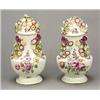 Image 1 : A pair of Derby flower-encrusted baluster pot pourri vases and covers, painted in coloured enamel...