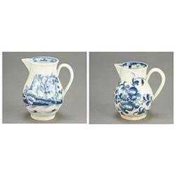 A Worcester blue and white sparrow-beak jug, painted with the so called 'Cannon ball' pattern, 9c...