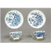 Image 1 : A pair of Worcester blue and white teabowls and saucers, printed with the 'Fence' pattern, blue c...