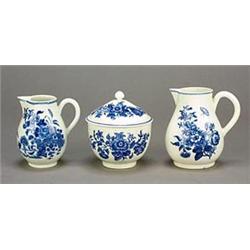 A Worcester blue and white baluster sparrow-beak jug, printed in blue with floral sprays and inse...