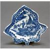 A Caughley leaf-shaped blue and white pickle dish, printed with the 'Fisherman and Cormorant' pat...
