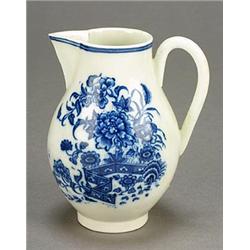 A Caughley blue and white sparrow-beak jug, printed with the 'Fence' pattern, 10.5cm high, blue '...