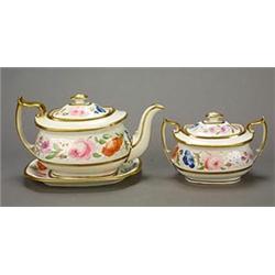 A Mason's bone china 'London' shape teapot, cover and stand, painted in colours with a band of fl...