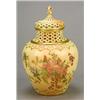 Image 1 : A Royal Worcester ivory-ground globular pot-pourri vase and pierced cover with pierced neck, prin...