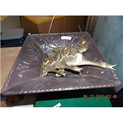 COPPER DISH & 3 BRASS GEESE