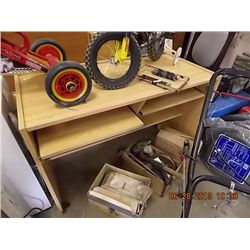 OAK FINISH OFFICE DESK - WITH 2 KEYBOARD SLIDES WITH WHEELS